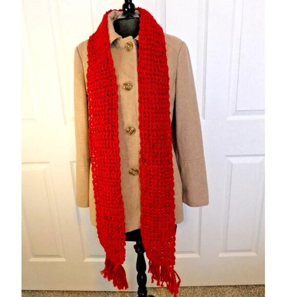 Bright Red Scarf 88 x 5 Extra Long Handmade Crochet Hand Knit Men Women NWT - Picture 3 of 11